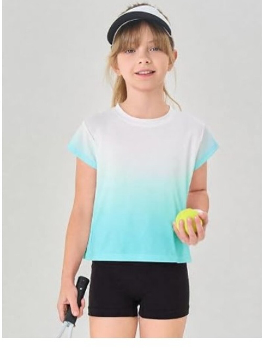 Girls Loose Athletic Shirts Short Sleeve Crop Top Blue